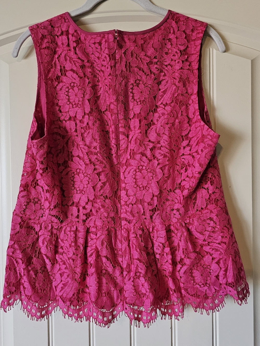 J. Crew Hot Pink Lace Peplum Top, Size 10 - Picture 4 of 5
